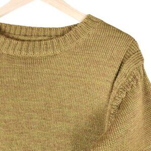 WoolOvers 100% Wool Crewneck Sweater Fits M Mustard Peas Heather Knit Pullover